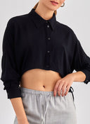 Πουκάμισο crop με κορδόνια ONLY 15317827 - Μαύρο - thefashionproject.gr - ONLY