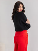 Πουλόβερ με ψηλή λαιμόκοψη - Μαύρο - thefashionproject.gr - The Fashion Project