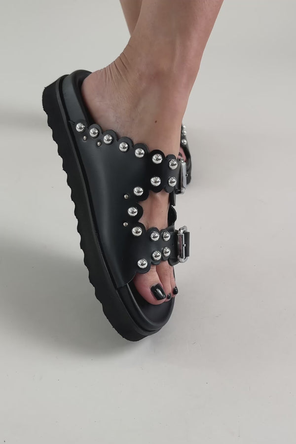 Σανδάλια flatforms δερμάτινα με τρουκς ATENEO 