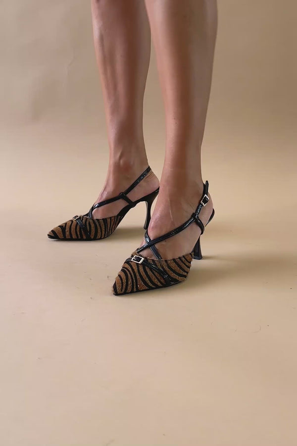 Γόβες slingback με συνθετικό ponyskin TFP