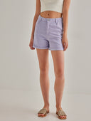 Ψηλόμεσο σορτς με ρεβέρ - Λιλά - thefashionproject.gr - The Fashion Project