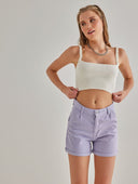 Ψηλόμεσο σορτς με ρεβέρ - Λιλά - thefashionproject.gr - The Fashion Project