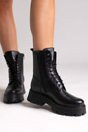 Ragazza 0258 Leather Lace - Up Combat Boots - Black Matte - thefashionproject.gr - RAGAZZA