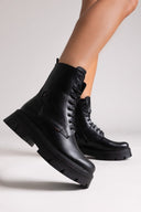 Ragazza 0258 Leather Lace - Up Combat Boots - Black Matte - thefashionproject.gr - RAGAZZA