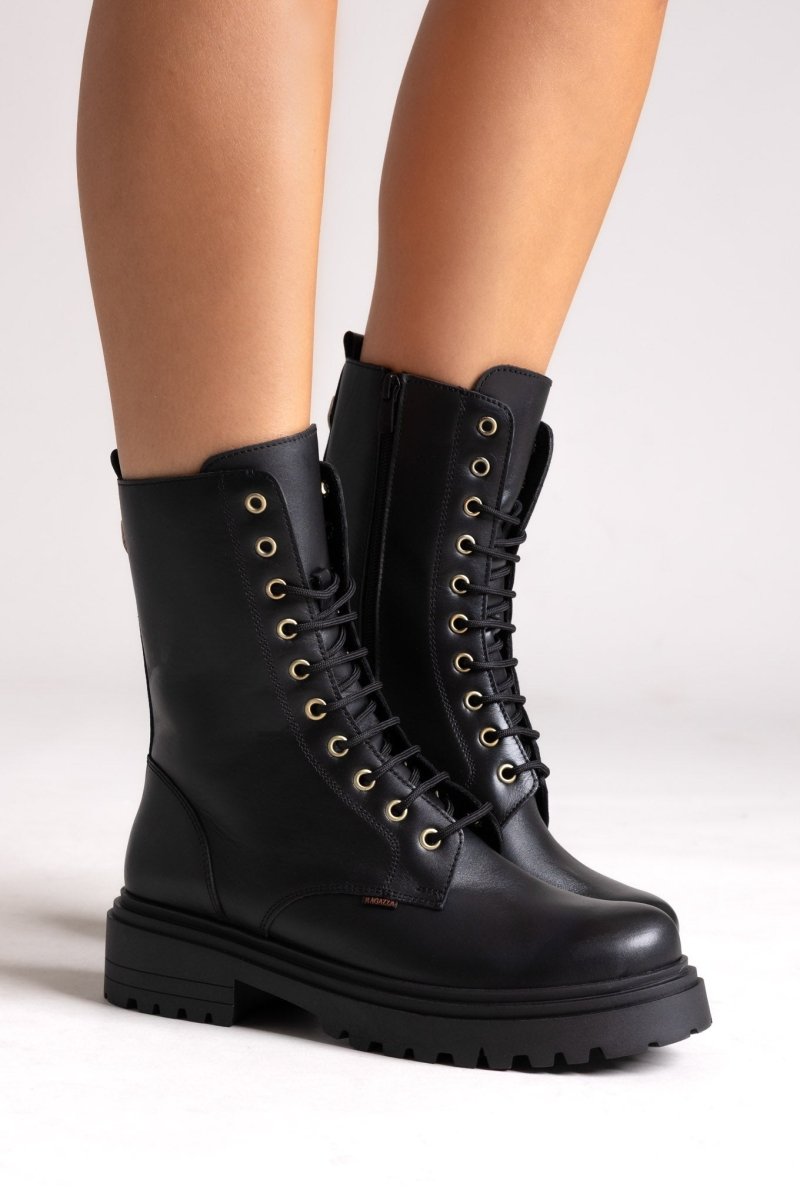 Ragazza 0283 Leather Combat Boots for Comfort - Black Matte - thefashionproject.gr - RAGAZZA