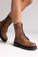 Ragazza 0283 Leather Combat Boots for Comfort - Tan Matte - thefashionproject.gr - RAGAZZA