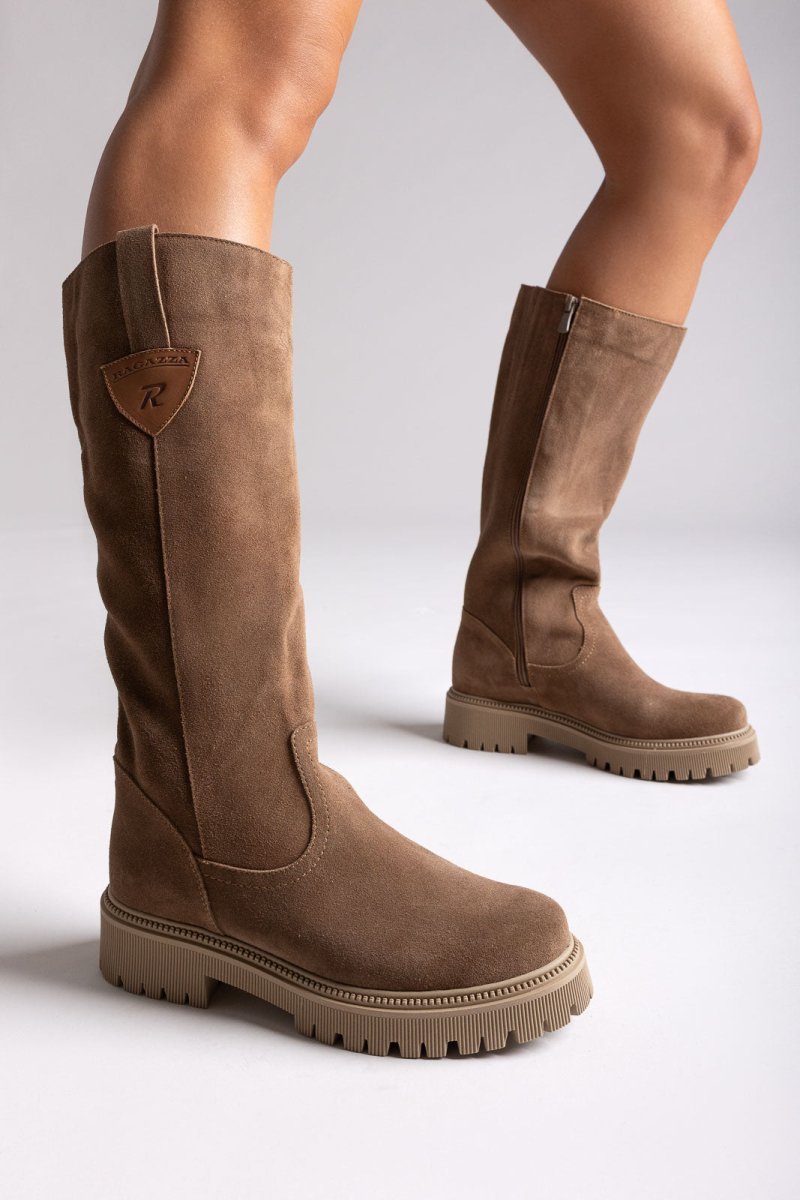 Ragazza 0297 Mid - Length Suede Leather Boots - Taupe Suede - thefashionproject.gr - RAGAZZA