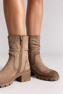Refresh 173021 Vegan Suede Cuffed Ankle Boots with Heel - Beige Suede - thefashionproject.gr - Refresh
