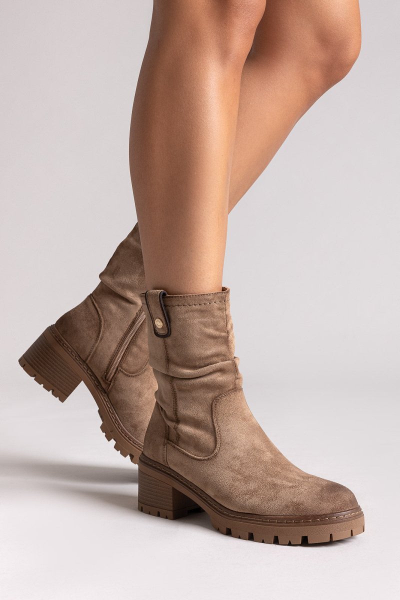 Refresh 173021 Vegan Suede Cuffed Ankle Boots with Heel - Beige Suede - thefashionproject.gr - Refresh