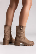 Refresh 173021 Vegan Suede Cuffed Ankle Boots with Heel - Beige Suede - thefashionproject.gr - Refresh