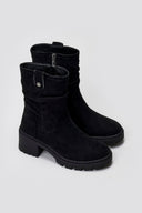 Refresh 173021 Vegan Suede Cuffed Ankle Boots with Heel - Black Suede - thefashionproject.gr - Refresh