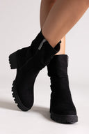 Refresh 173021 Vegan Suede Cuffed Ankle Boots with Heel - Black Suede - thefashionproject.gr - Refresh