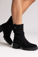 Refresh 173021 Vegan Suede Cuffed Ankle Boots with Heel - Black Suede - thefashionproject.gr - Refresh