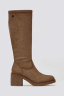 Refresh 173037 Vegan Suede Stretch Boots with Heel - Beige Suede - thefashionproject.gr - Refresh