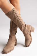 Refresh 173037 Vegan Suede Stretch Boots with Heel - Beige Suede - thefashionproject.gr - Refresh