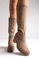 Refresh 173037 Vegan Suede Stretch Boots with Heel - Beige Suede - thefashionproject.gr - Refresh