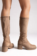Refresh 173037 Vegan Suede Stretch Boots with Heel - Beige Suede - thefashionproject.gr - Refresh