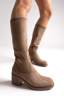 Refresh 173037 Vegan Suede Stretch Boots with Heel - Beige Suede - thefashionproject.gr - Refresh