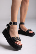 Σανδάλια από ψάθα με στρας Mariella Fabiani 2505/02 - Μαύρο - thefashionproject.gr - Mariella Fabiani - 23886002002