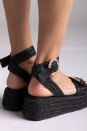 Σανδάλια από ψάθα με στρας Mariella Fabiani 2505/02 - Μαύρο - thefashionproject.gr - Mariella Fabiani - 23886002002