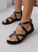 Σανδάλια δερμάτινα crossover tfp - Μαύρο - thefashionproject.gr - TFP