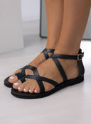 Σανδάλια δερμάτινα crossover tfp - Μαύρο - thefashionproject.gr - TFP