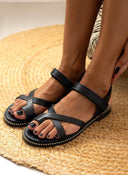 Σανδάλια δερμάτινα crossover TFP - Μαύρο - thefashionproject.gr - TFP