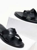 Σανδάλια δερμάτινα φλατ estil - Μαύρο - thefashionproject.gr - Estil