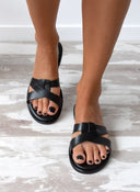 Σανδάλια δερμάτινα φλατ estil - Μαύρο - thefashionproject.gr - Estil