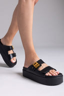 Σανδάλια δερμάτινα flatforms ATENEO - Μαύρο - thefashionproject.gr - ATENEO