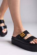 Σανδάλια δερμάτινα flatforms ATENEO - Μαύρο - thefashionproject.gr - ATENEO