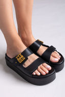 Σανδάλια δερμάτινα flatforms ATENEO - Μαύρο - thefashionproject.gr - ATENEO
