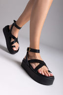 Σανδάλια δερμάτινα flatforms ATENEO - Μαύρο - thefashionproject.gr - ATENEO