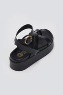 Σανδάλια δερμάτινα flatforms ATENEO - Μαύρο - thefashionproject.gr - ATENEO