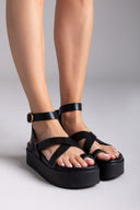 Σανδάλια δερμάτινα flatforms ATENEO - Μαύρο - thefashionproject.gr - ATENEO