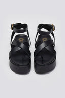 Σανδάλια δερμάτινα flatforms ATENEO - Μαύρο - thefashionproject.gr - ATENEO