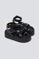 Σανδάλια δερμάτινα flatforms ATENEO - Μαύρο - thefashionproject.gr - ATENEO