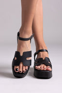 Σανδάλια δερμάτινα flatforms Estil - Μαύρο - thefashionproject.gr - Estil - 23580002003