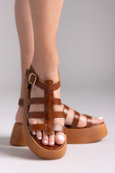 Σανδάλια δερμάτινα flatforms gladiator Estil