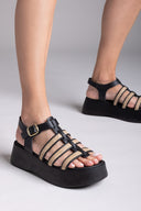 Σανδάλια δερμάτινα flatforms gladiator με ψάθα Estil