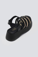 Σανδάλια δερμάτινα flatforms gladiator με ψάθα Estil