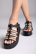 Σανδάλια δερμάτινα flatforms gladiator με ψάθα Estil