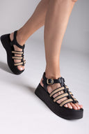 Σανδάλια δερμάτινα flatforms gladiator με ψάθα Estil