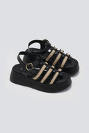 Σανδάλια δερμάτινα flatforms gladiator με ψάθα Estil
