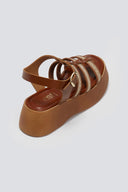 Σανδάλια δερμάτινα flatforms gladiator με ψάθα Estil