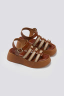 Σανδάλια δερμάτινα flatforms gladiator με ψάθα Estil