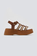 Σανδάλια δερμάτινα flatforms gladiator με ψάθα Estil