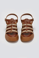 Σανδάλια δερμάτινα flatforms gladiator με ψάθα Estil