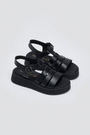 Σανδάλια δερμάτινα flatforms gladiator Tfp - Μαύρο - thefashionproject.gr - TFP