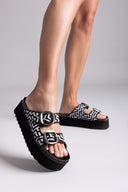 Σανδάλια δερμάτινα flatforms με μαίανδρο